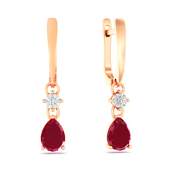 Серьги из красного золота с рубином и бриллиантами (арт. С011753р)
