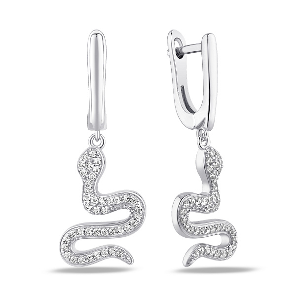 Серебряные серьги-подвески змея с фианитами (арт. 7502/10480) – изображение 1