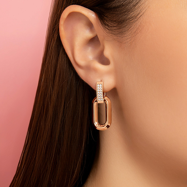 Серьги-подвески из красного золота с фианитами (арт. 1091705) – изображение 2