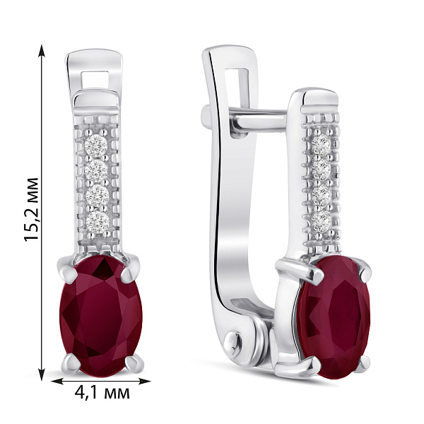Срібні сережки зі рубіном і фіанітами (арт. 7502/1764565Р) – зображення 2
