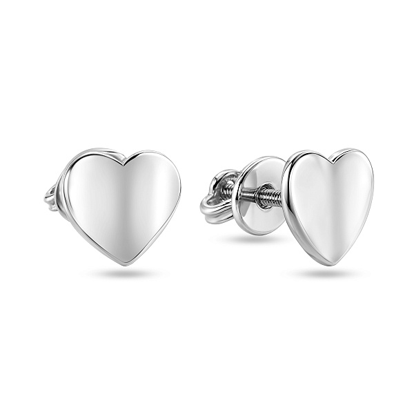 Сережки-пусеты сердечки из белого золота (арт. 107216б) – изображение 1