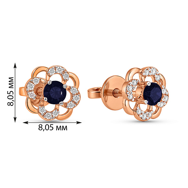 Пусеты из красного золота с сапфиром и бриллиантами (арт. Т011086с) – изображение 3