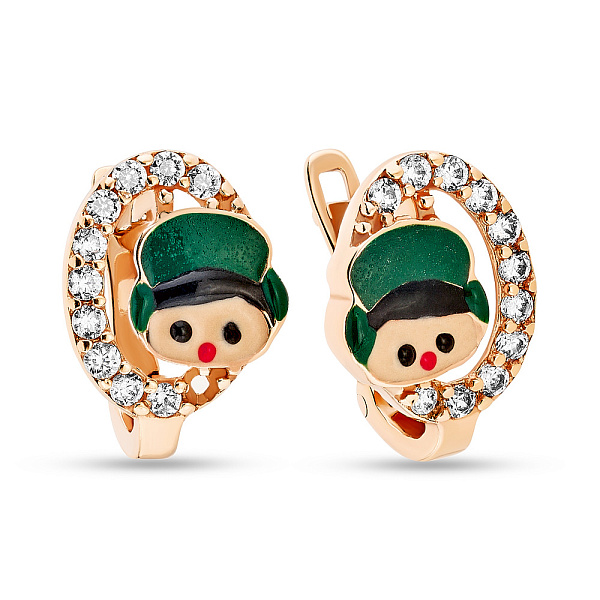 Дитячі золоті сережки з емаллю і фіанітами (арт. 103453) – зображення 1