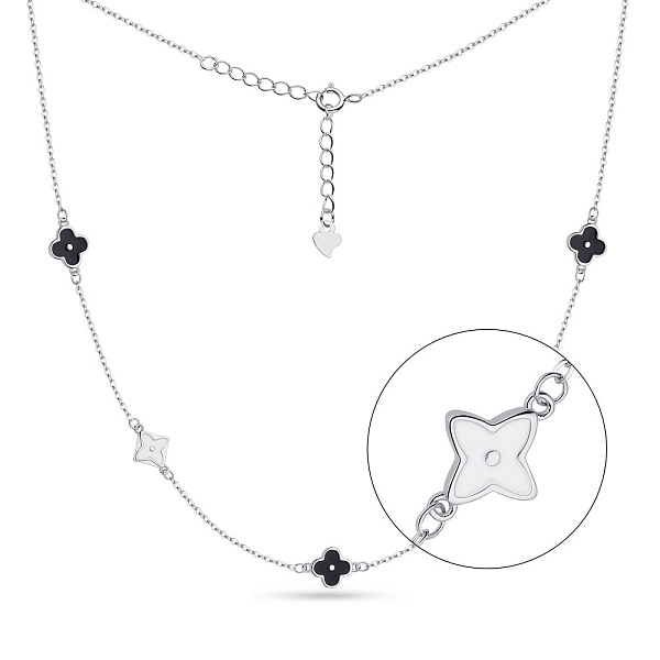 Срібне кольє з чорною і білою емаллю (арт. 7507/1399ебч) – зображення 1