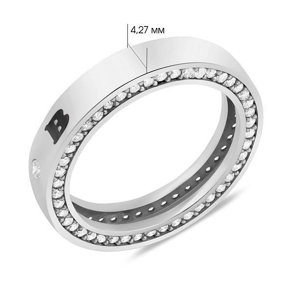 Каблучка з білого золота з емаллю і фіанітами (арт. 152966беч) – зображення 2