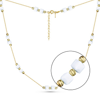 Фото Серебряное колье с белым ониксом (арт. 7507/1759жоб)