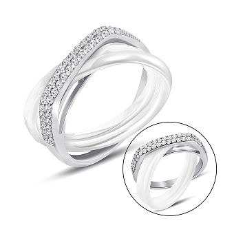 Каблучка зі срібла та кераміки з доріжкою із фіанітів (арт. 7501/1904077кмб)