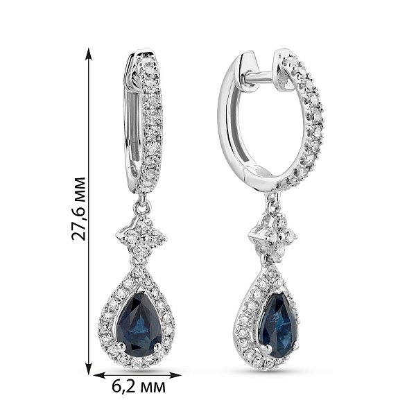 Серьги-кольца из белого золота с бриллиантами и сапфиром (арт. С341618050бс) – изображение 5