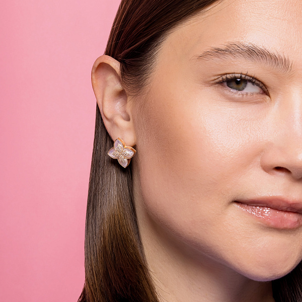 Золотые серьги Клевер с перламутром и фианитами (арт. 1091384/20п) – изображение 5
