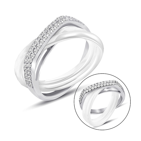 Каблучка зі срібла та кераміки з доріжкою із фіанітів (арт. 7501/1904077кмб) – зображення 1