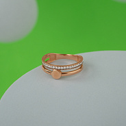 Фото Двойное кольцо из красного золота с фианитами (арт. 141144)