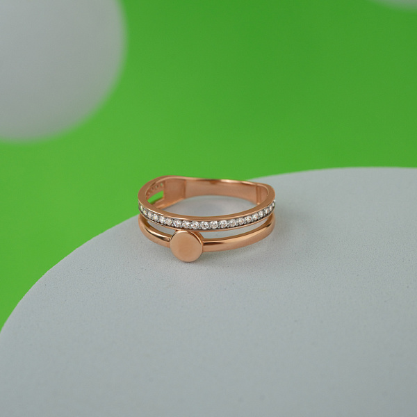 Двойное кольцо из красного золота с фианитами (арт. 141144) – изображение 1