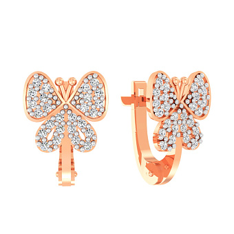 Золотые серьги «Бабочки» с фианитами для детей  (арт. 110189)