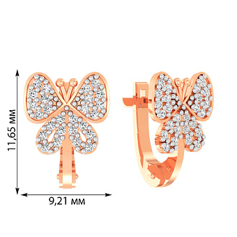 Фото Золоті сережки Метелики з фіанітами для дітей  (арт. 110189)