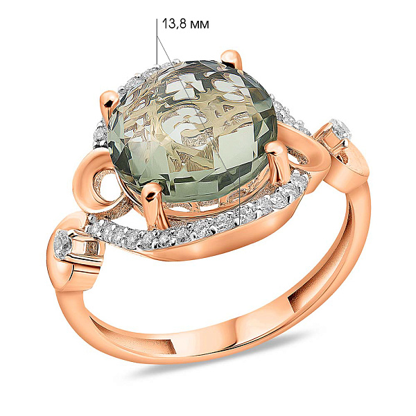 Золотое кольцо с кварцем и фианитами (арт. 152705Пкз) – изображение 4