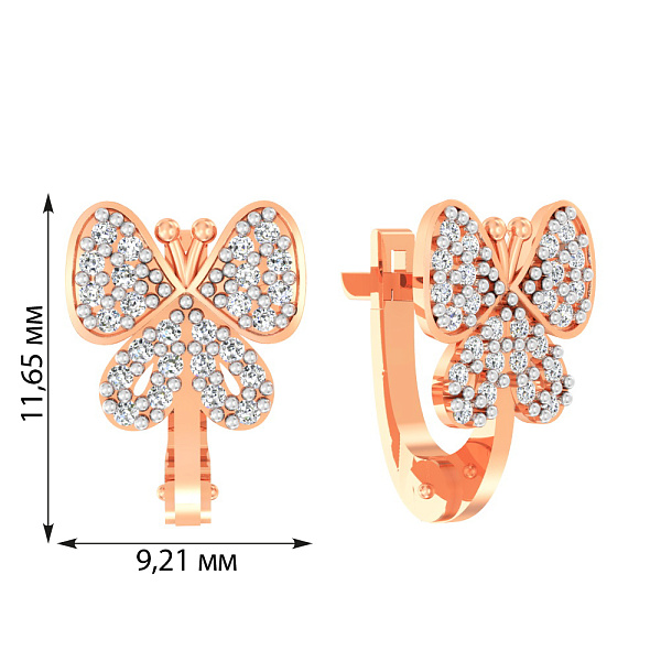 Золоті сережки «Метелики» з фіанітами для дітей  (арт. 110189) – зображення 3