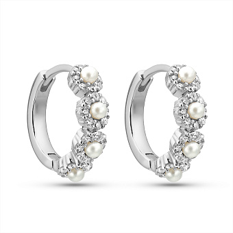 Серебряные серьги с жемчугом и фианитами (арт. 7502/2185642жб)