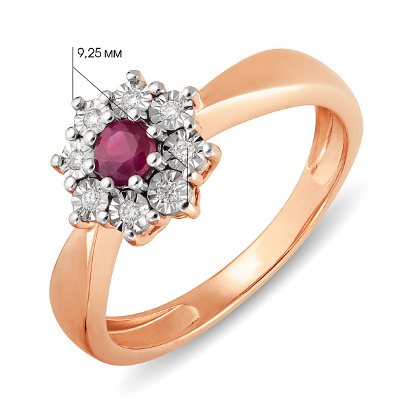 Каблучка з червоного золота з рубіном і діамантами (арт. К011062р) – зображення 3