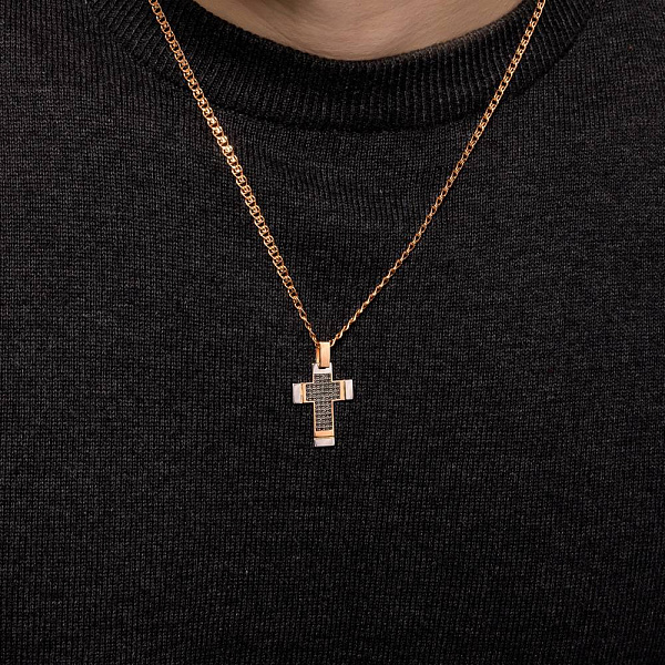 Золотой крестик с черными бриллиантами (арт. П011796020ч) – изображение 3