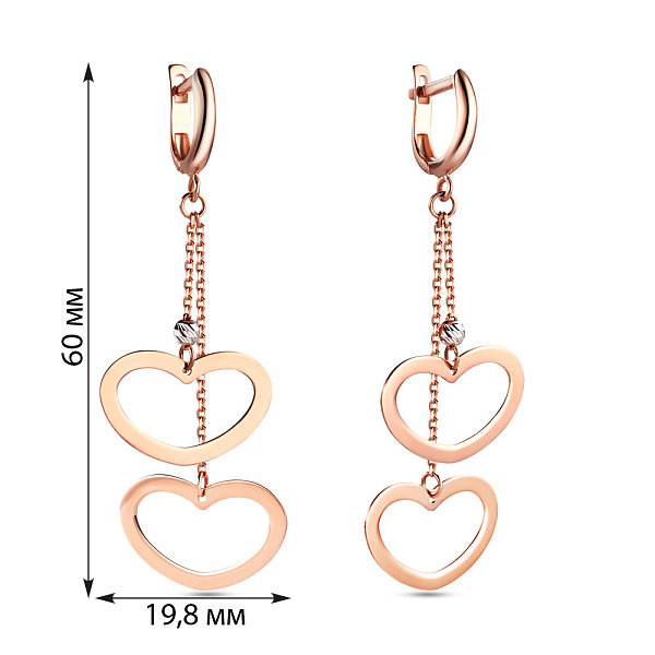 Золоті сережки-підвіски «Сердечка» (арт. 105884) – зображення 2