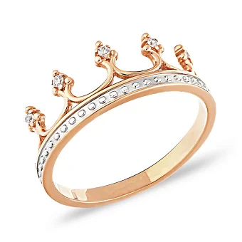 Золота каблучка Корона з фіанітами (арт. 140720)