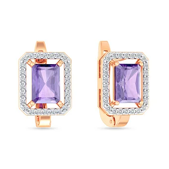 Сережки з червоного золота з аметистом і фіанітами (арт. 111117Па)