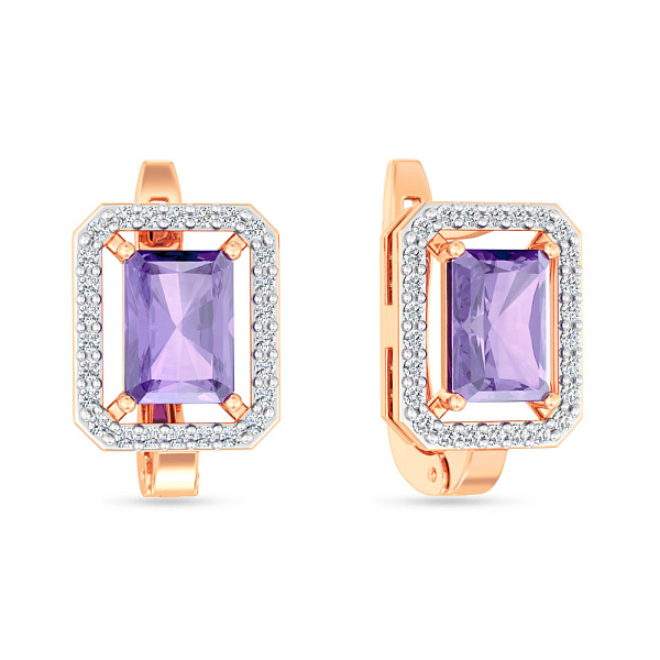 Сережки из красного золота с аметистом и фианитами (арт. 111117Па) – изображение 1