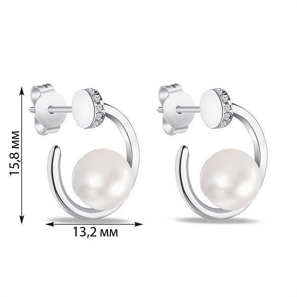 Серебряные пусеты «Гвоздь» с жемчугом (арт. 7518/5749жб) – изображение 2