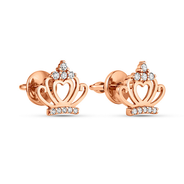 Золоті пусети Корона з фіанітами (арт. 111118) – зображення 1