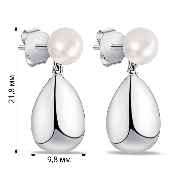 Серьги-подвески из серебра с жемчугом (арт. 7518/7002жб) – изображение 2