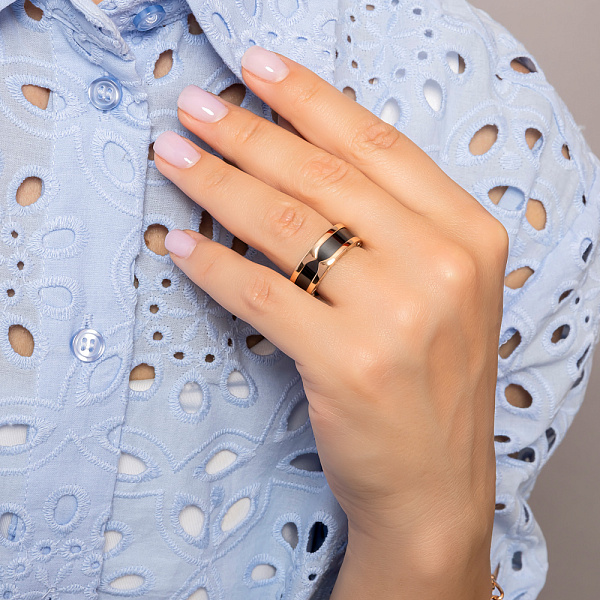 Каблучка з золота та чорної кераміки (арт. 1401118кч) – зображення 3