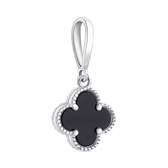 Фото Серебряный подвес Клевер с ониксом (арт. 7503/ПК2О/1495)