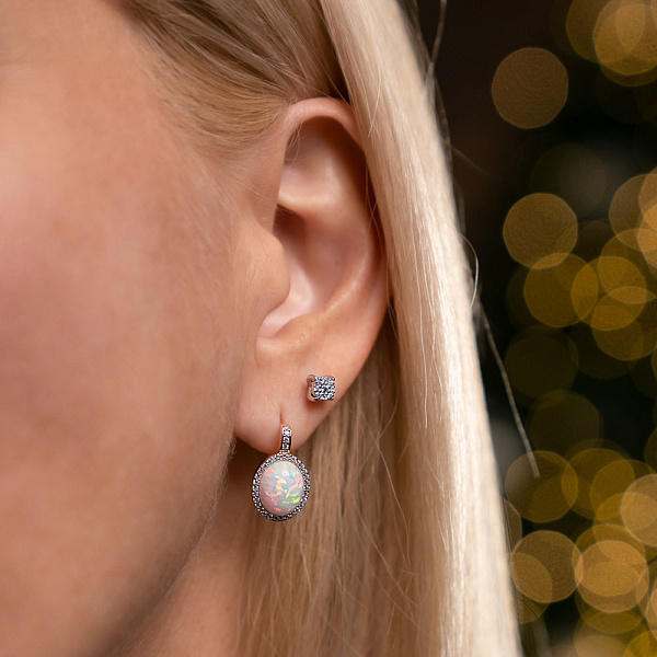 Золоті сережки з опалом і фіанітами (арт. 110427ПоБ) – зображення 2