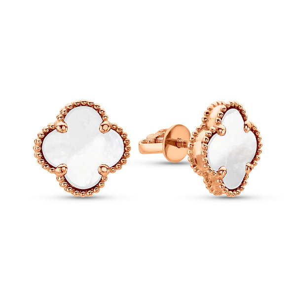 Золоті сережки-пусети Клевер с перламутром (арт. 1091005/15п) – зображення 1