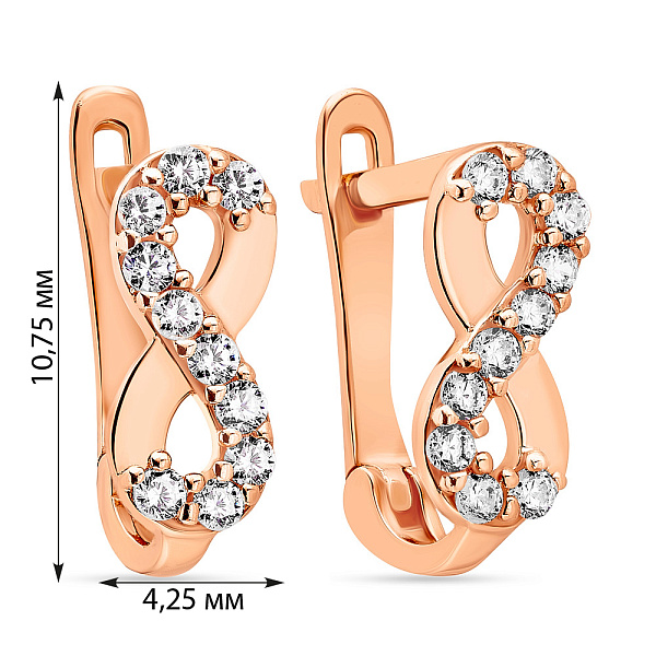 Серьги "Бесконечность" из красного золота с фианитами  (арт. 108606) – изображение 2