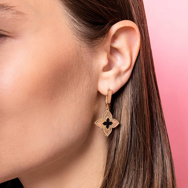 Золотые серьги Клевер с ониксом (арт. 1091402/20о) – изображение 4