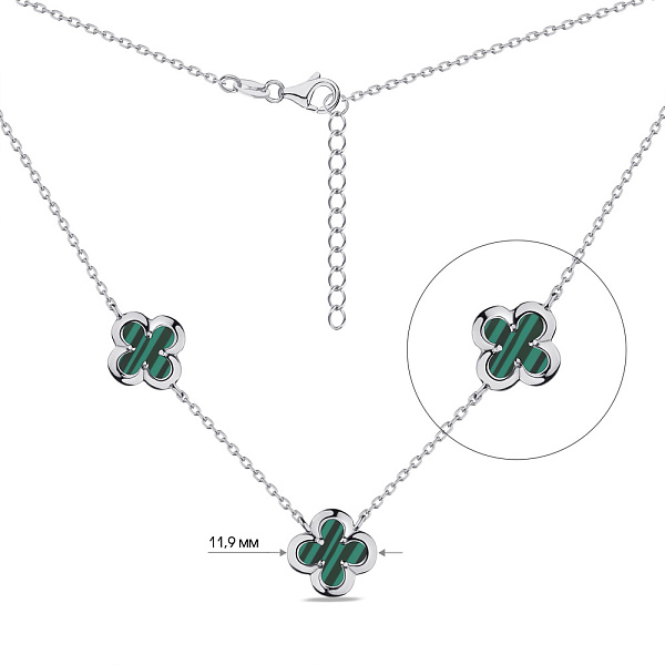 Колье Клевер из серебра с малахитом (арт. 7507/2102/10млх) – изображение 2