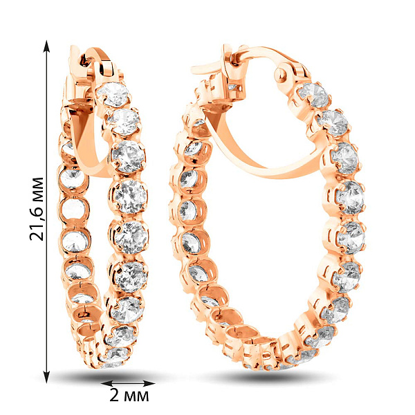 Серьги-кольца из красного золота с фианитами (арт. 102667) – изображение 2