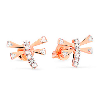 Золотые детские серьги пусеты «Стрекоза» с фианитами (арт. 110330)