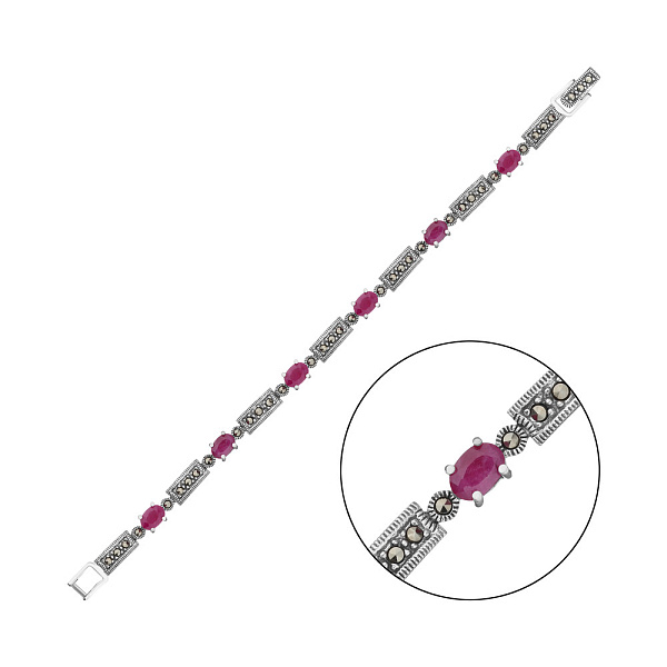 Срібний браслет з корундом і марказитами (арт. 7409/2456мркКр) – зображення 1