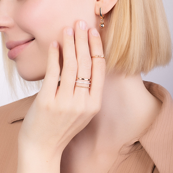 Тройное кольцо из красного золота с фианитами (арт. 140955) – изображение 4