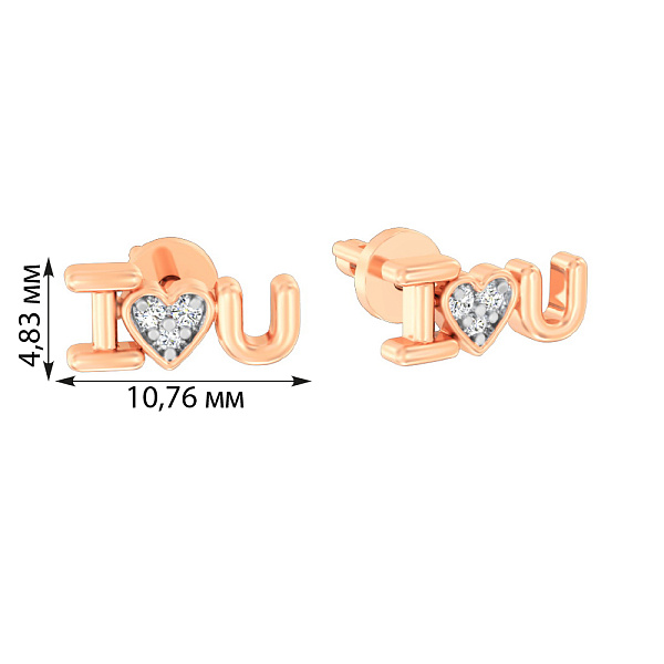 Золотые серьги пусеты I Love You c фианитами (арт. 111083) – изображение 2