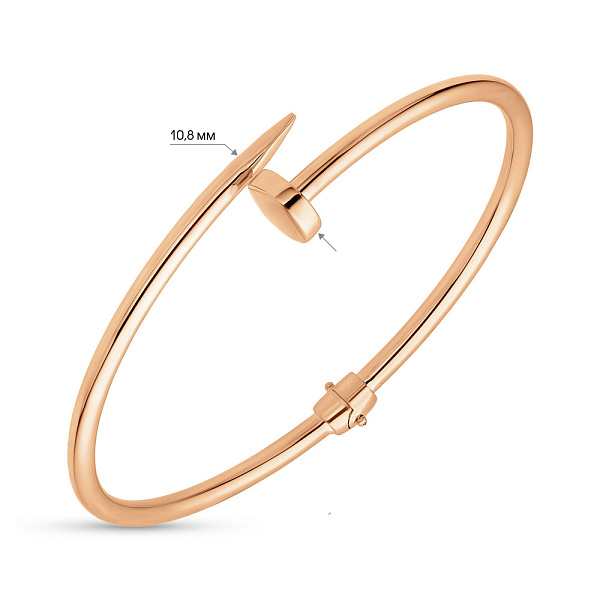 Жесткий браслет из красного золота в форме гвоздя (арт. 324898) – изображение 3