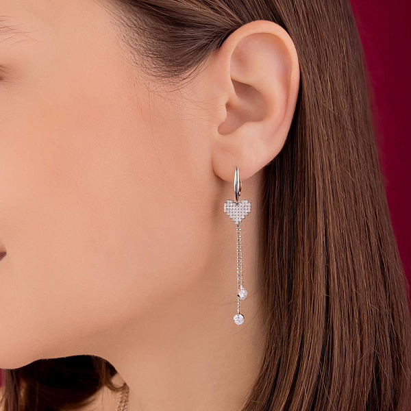 Серьги из серебра Сердце с россыпью фианитов (арт. 7502/9023) – изображение 2
