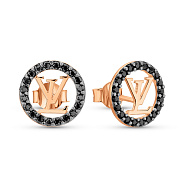 Фото Серьги-пусеты из красного золота с черными фианитами (арт. 1091055ч)