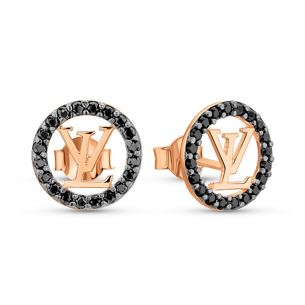 Серьги-пусеты из красного золота с черными фианитами (арт. 1091055ч) – изображение 1