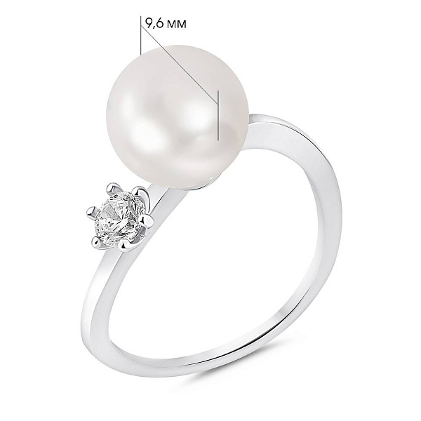 Серебряное кольцо с жемчугом и фианитом (арт. 7501/1168жбК) – изображение 2