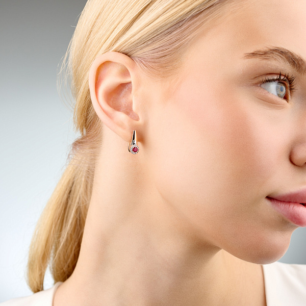 Золотые серьги с рубином и бриллиантами (арт. С011065р) – изображение 2