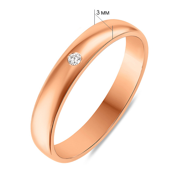 Обручальное кольцо классическое Комфорт из красного золота с бриллиантом (арт. К239183) – изображение 4