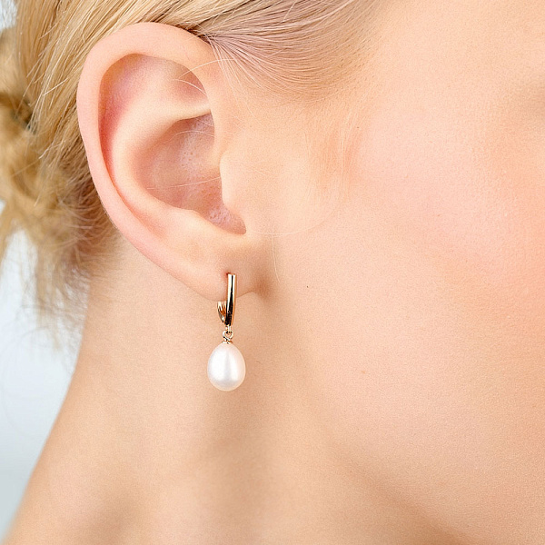 Весільні сережки з червоного золота з перлами (арт. 110884) – зображення 2